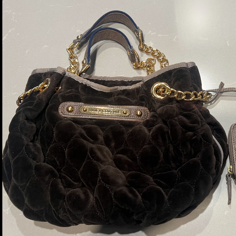 Juicy Couture Black Quilted Shoulder Bag and Matching Wallet Set